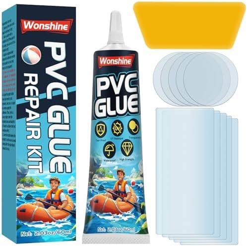 Pool Liner Patch Repair Kit, Air Mattress Patch Kit, Waterproof for Inflatable Toys, Bounce House, Swimming Pool, Boat, Raft, Kayak, Tent, Hot Tub, PVC Glue 60 ML (USpvc-W01)