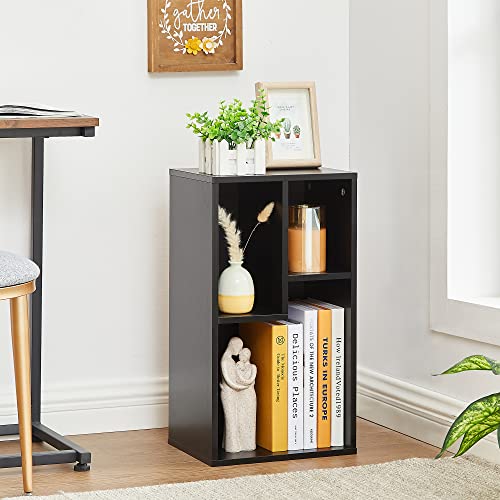 Vecelo 3-Cube Open Bookcase, Small Bookshelf With Height Difference Shelves For Most Books, Horizontal Available, 2-Tier Storage Organizer For Home Office, Living Room, Black #TOP4