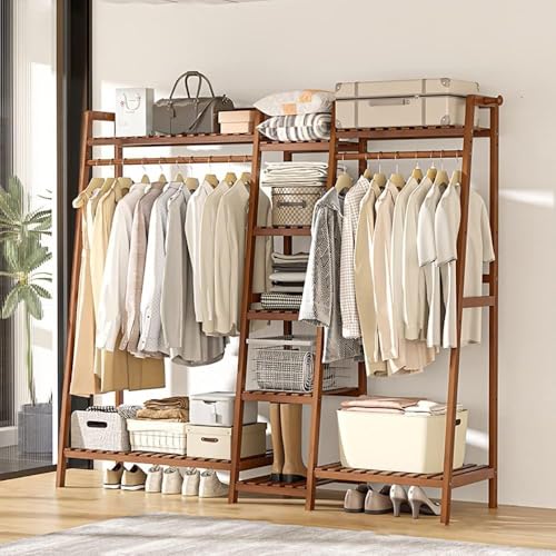 Genérico Perchero de bambú - Armario Abierto Multifuncional de Madera para Dormitorio y salón, con Elegante diseño de Burro, Ropa, Zapatos, Bolsos y cestas - 160 cm de Alto