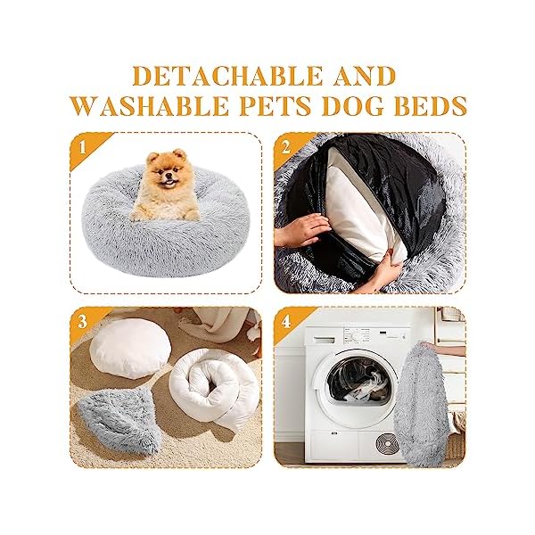 Purefun Flauschig Hundebett Große Hunde 80 cm, Bequeme hundekorb Runde Donut Katzenbett für Mittelgroße und Grosse Katzen Hunde, Waschbar, rutschfest und Orthopädisches Hundebett (Graues – Bild 4
