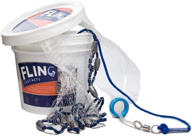 Fling Fishing Cast Net, Catch Bait Fish, Saltwater & Freshwater, Strong Nylon Mesh, Heavy Duty Lead Weights, Throw Net, Monofilament