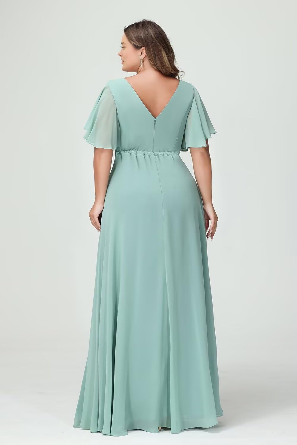 JAEDEN Große Größen Abendkleid mit Taschen Damen Lang Brautjungfernkleid V Ausschnitt Hochzeitsgast Kleid