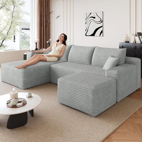 Image of Boneless Cloud Couch Comfy Sectional Couches for Living Room,U Shaped Sofa Couch in a Box with Ottoman Deep Seat Memory Foam Compressed Sofa(Light Gray, 95 inch Left Facing Chaise)
