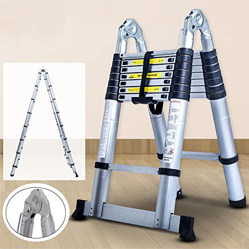 3.8m Escalera Plegable Escalera de Aluminio Telescópico, Escalera de Espiga, Escalera...