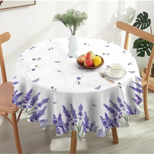 Calinline Mantel redondo de 150 cm, diseño de hojas de lavanda morada, impermeable, mantel de Navidad para fiestas, picnic al aire libre, jardín, cena