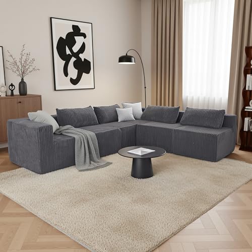 Image of Claiks 128 inch Modular U‑Shaped Boneless Cloud Couch, Deep Seat Sectional Sofa with Double Chaise, No Assembly Required, Modern Oversized Couches for Living Room, Dark Grey