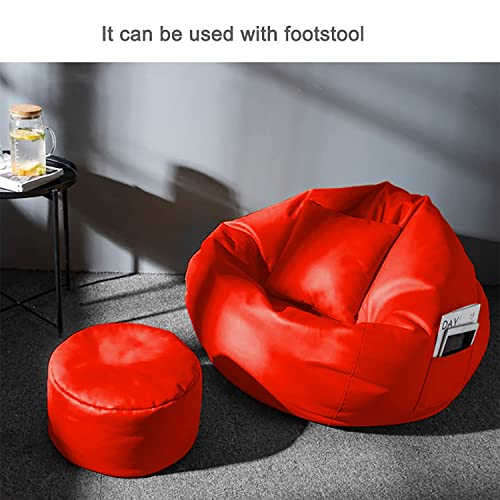 Image of Gold 5XL Bean Bag Combo with Footstool & Cushion | Faux Leather Teardrop Bean Bag for Adults & Teens | Pre-Filled with Beans | Home, Bedroom, Living Room, Office (5XL - Red)