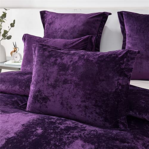 Sunshine Nicole Distressed Velvet Comforter Set, Distressed Velvet Face And Brushed Solid Microfiber Reverse, With Light Weight Soft Poly Fill, 5 Pieces Purple, King #TOP2