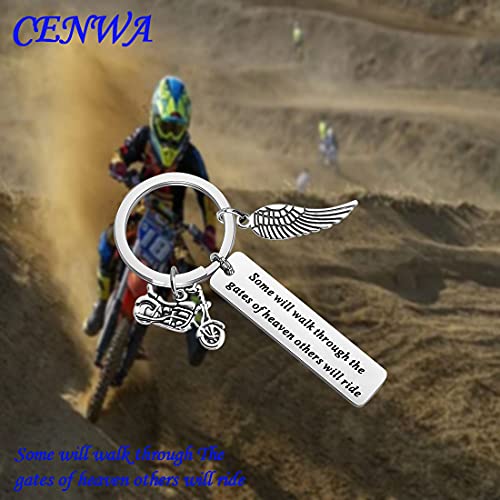 Image of CENWA Motorcycle Memorial Jewelry Memorial for Brother Dad Husband Sympathy Gift Some Will Walk Through The Gate Keychain