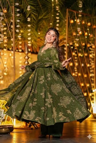Image of ANNI Designer Women's Viscose Blend Umbrella Style Printed Kurta Palazzo with Dupatta | Stylish Kurta Set for Women | Elegant Palazzos & Dupatta Set | Traditional Ethnic Wear