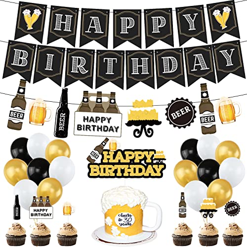 Beer Birthday Party Decorations Cheers and Beers Happy Birthday Party Banner Balloons Decorations Aged to Perfection Party Supplies for Men 30th 40th 50th Beer Birthdays Party Decorations