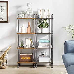 IBUYKE Industrial Pipe Ladder Shelf,4-Tier Vintage Style Book Shelf,Free Standing Units,Display Rack and Storage Organizer for Living Room,Bedroom,Kitchen,Rustic Brown UTMJ404H IBUYKE Industrial Pipe Ladder Shelf4 Tier Vintage Style Book ShelfFree Standing UnitsDisplay Rack and Storage Organizer for Living RoomBedroomKitchenRustic Brown UTMJ404H