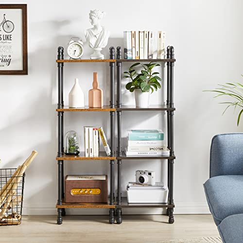 IBUYKE-Industrial-Pipe-Ladder-Shelf4-Tier-Vintage-Style-Book-ShelfFree-Standing-UnitsDisplay-Rack-and-Storage-Organizer-for-Living-RoomBedroomKitchenRustic-Brown-UTMJ404H IBUYKE Industrial Pipe Ladder Shelf4 Tier Vintage Style Book ShelfFree Standing UnitsDisplay Rack and Storage Organizer for Living RoomBedroomKitchenRustic Brown UTMJ404H