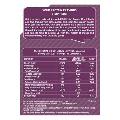 Image of MuscleBlaze Fit High Protein Muesli (400g, Fruits & Nut) | 22g Protein | With Apple, Almonds & Super Seeds,High Protein Breakfast Cereals