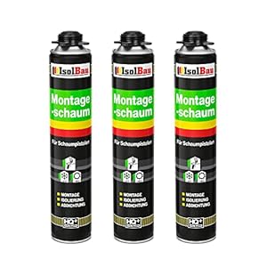 Isolbau Montageschuim – PU-bouwschuim voor schuimpistolen – 1K pistoolschuim voor binnen en buiten – 3 x 750 ml