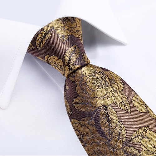 Image of DiBanGu Mens Paisley Tie Sets Silk Jacquard Woven Floral Necktie and Pocket Square Cufflinks Wedding Business Party