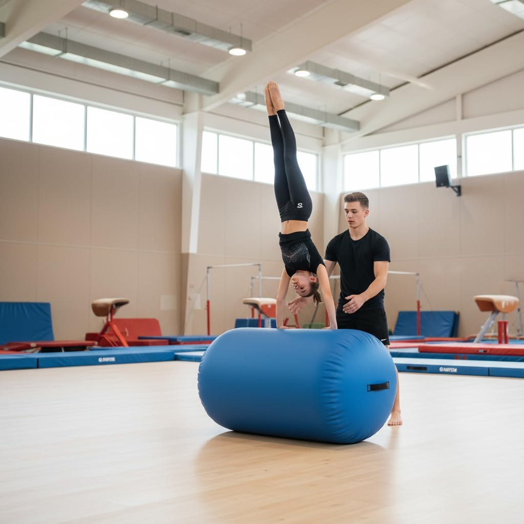 LSLIFE Luftrolle Aufblasbare Tumbling-Gymnastik Fass 60/75/90 cm Tumbling-Matte Luft-Tumble-Track-Matte Rückbeuge-Trainer mit elektrischer Luftpumpe für Training/Yoga/Backflip