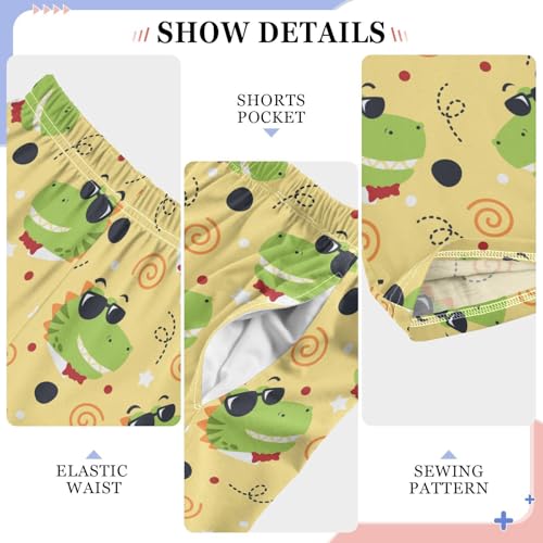 ZZXXB Dinosaur with Glasses Boys Long Pants Soft Trousers Elastic Waist Kids Lounge Bottoms with Pockets S-XL4