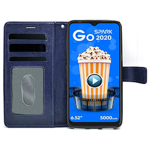 Image of Flip Cover Compatible with Tecno Spark Go (2020) | Premium Leather Finish | Inbuilt Pockets & Stand | Flip Cover Back Case for Tecno Spark Go (2020) (Blue)