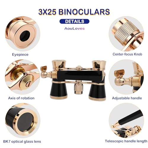 AouloveS Opera Glasses Binoculars 3 X 25 Compact and Lightweight with Built-in Foldable Theater Glasses, Adjustable Handle for Adults Kids Women in Music Concerts and Opera Houses (Black) by Aouloves - Image 2