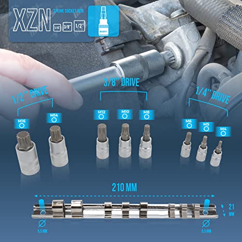Jeu de douilles à embouts 8 pièces M4 M5 M6 M8 M10 M12 M14 M16 1/2 3/8 1/4 avec douilles multi-dents multi-dents, acier inoxydabl - Auto