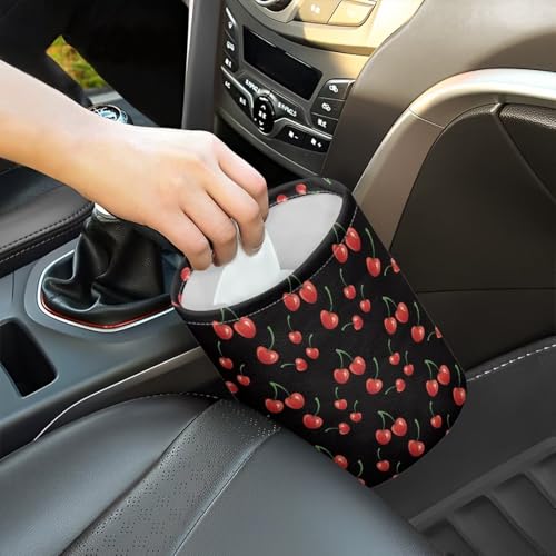 Image of Red Cherry Car Trash Can - Cute,Portable,Collapsible Back Seat, Front Console, Floor, or Hanging Headrest Waste Basket Car Garbage Bag