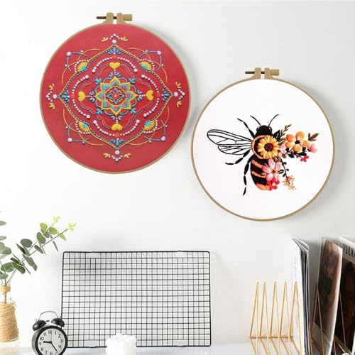 Image of Esffaci Embroidery Starter Kit for Adult Beginner with Mandala Datura Pattern Hand Embroidery Set with Embroidery Cloth Hoop Needle Threader Embroidery Floss and Instruction