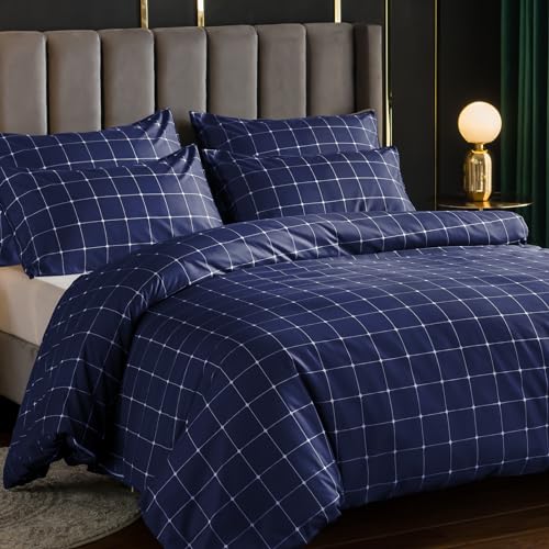 LAZZARO Single Duvet Cover Set -Duvet Cover Single Bed and 1 Pillowcase Bedding Set Easy Care 135 x 200 cm Navy
