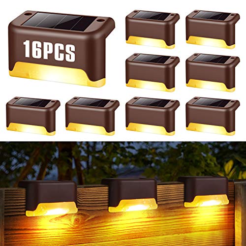 Solar Deck Lights, Solar Fence Light, 16solar Lights, Fence Lights, Outdoor walkways, courtyards, terraces, Stairs, Steps and Fences Outdoor Waterproof Solar Step Lights (Warm White Series)