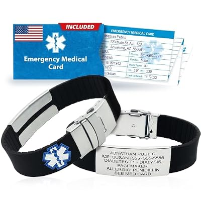 Universal Medical Data - Medical Alert Bracelet for Men & Women, Black