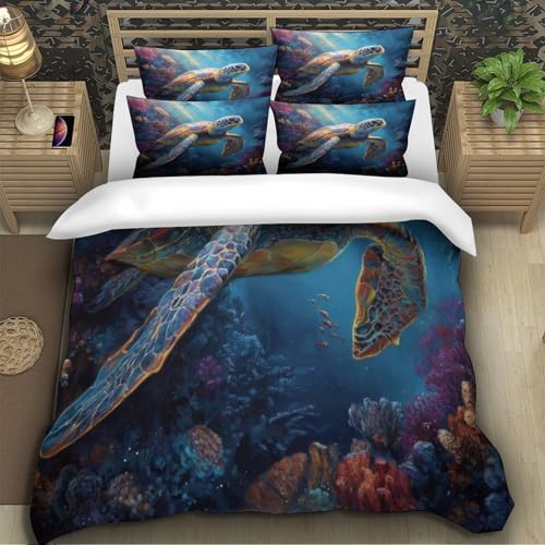 Parure de lit tortue de mer 3D microfibre ultra douce de luxe