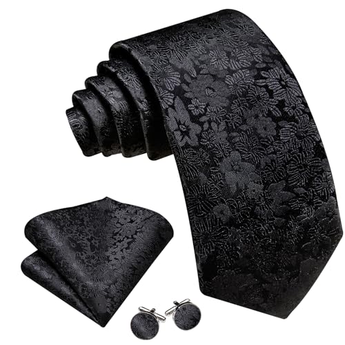 Image of Barry.Wang Men Tie Set Floral Paisley Silk Necktie Pocket Square Cufflinks Formal Wedding Party Business