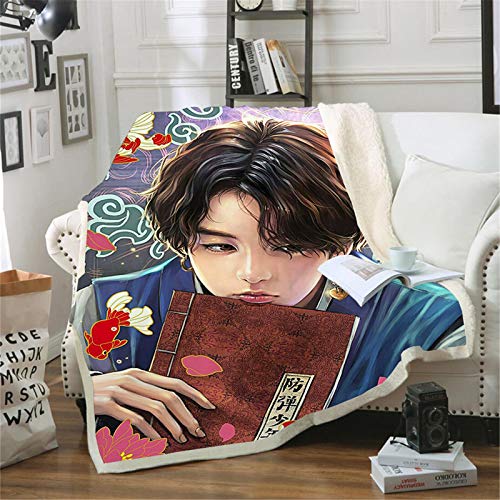 Fgolphd BTS Couvertures Bangtan Garçons en polaire pour adultes et enfants Convient pour bureau, canapé, lit, salon, chambre à coucher (14,150 x 200 cm) Cover