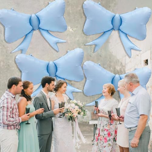 Image of 4 Pcs Large Bow Balloons, Blue Bow Balloon Coquette Balloons for Blue Bow Party Decorations Coquette Birthday Decorations