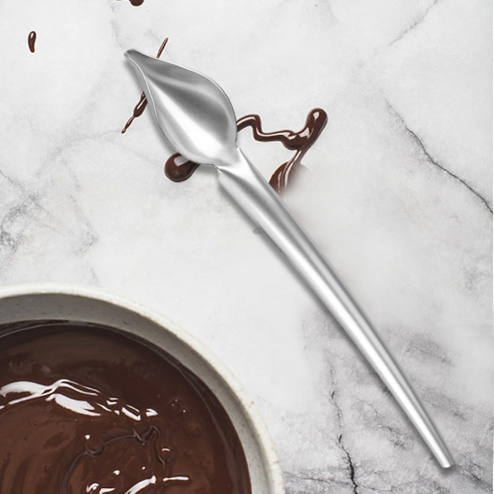 Stainless Steel Saucier Drizzle Spoon, 7.32 Inch Pointed Spout Dessert Sauce Tool
