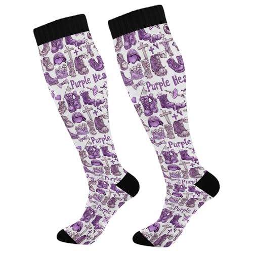 Caihoyu Medias de compresión para hombre, soporte graduado para enfermeras, atletismo, viajes y vuelo, calcetines morados, corazones, zapatos del ejército, cascos, cruces, banderas
