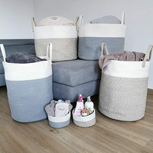 Deco haus Wäschekorb aus Baumwolle 35x50cm - Für Aufbewahrung von Wäsche, Bücher, Spielzeug, Decken, Kissen etc. - Faltbar, robust, praktisch - Stylisch, neutrale Farben - Handgemacht, chemiefrei - 8