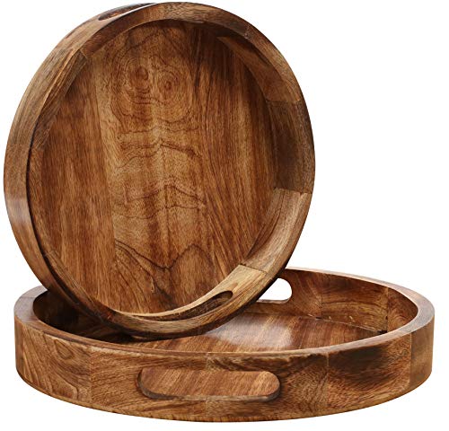 Countertop Wooden Fruit Tray Baskets Set of 2, Organizer Crates for Kitchen, Bathroom, Pantry for Fruit, Vegetables Produce Bread General Storage Space Decorative Rustic Wood Natural Burnt 12x12x1.5