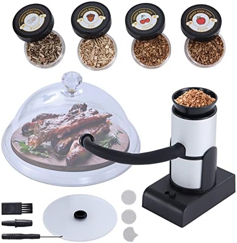 YISUN Portable Cocktail Smoker Kit with Gun, 4 Flavors Wood Chips, Dome & Cup Lid – Handheld Smoker Infuser Kit for Indoor Outdoor Use, Elegant Gifts for Men, Father, Husband,Smoky Lovers