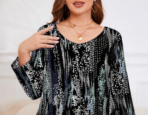 Image of LARACE Tunics 3 /4 Sleeve Plus Size Tops for Women V Neck Loose Fit Flowy Clothing for Leggings