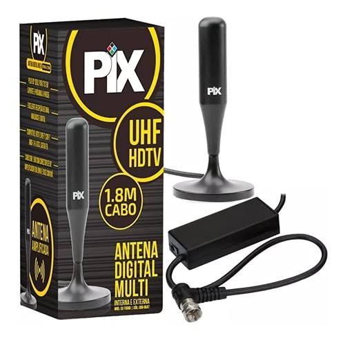 Antena Multi Interna Hdtv 1.80M Amplificada 24Db Base com Ima Plug 90 Graus, Pix, 008-9507