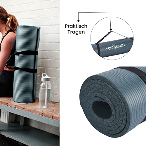 Foto von SOUL SMART von SHOP LC Yogamatte rutschfest NBR Trainingsmatte für Fitness, Pilates & Gymnastik, leichte Reisematte für zu Hause oder draußen mit Tragegurten, Stärke10 mm