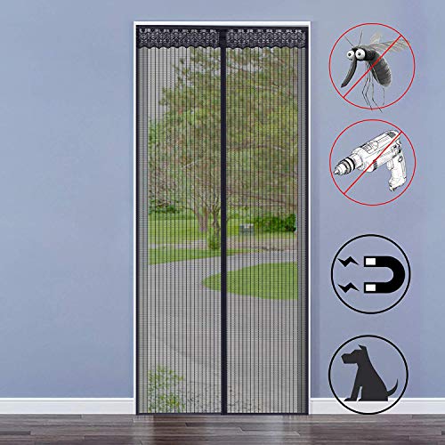Preisvergleich Produktbild HMHD Magnetischer Fliegenvorhang BalkontüR Insektenschutz Fliegennetz Frei Magnetisch für Kinder und Haustier geeignet - Schwarz 70x190cm(28x75inch)