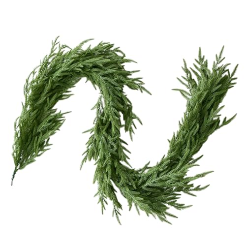 9FT Norfolk Pine Garland - Artificial Christmas Greenery, Realistic Faux Pine Needle Garland for Fireplace Mantel, Staircase, Doorway, Table, Wall and Holiday Decoration