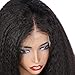 Kinky Straight Lace Front Human Hair Wigs 18 Inch Yaki Straight Human Hair Lace Front Wigs For Black Women 150% Density Transparent T Shape Middle Part Pre Plucked Natural Color