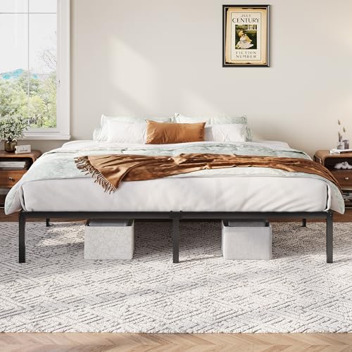 Image of Allewie King Size Bed Frame, 12 Inch Metal Platform Beds with Storage Space, No Box Spring Required and Easy Assembly, Black