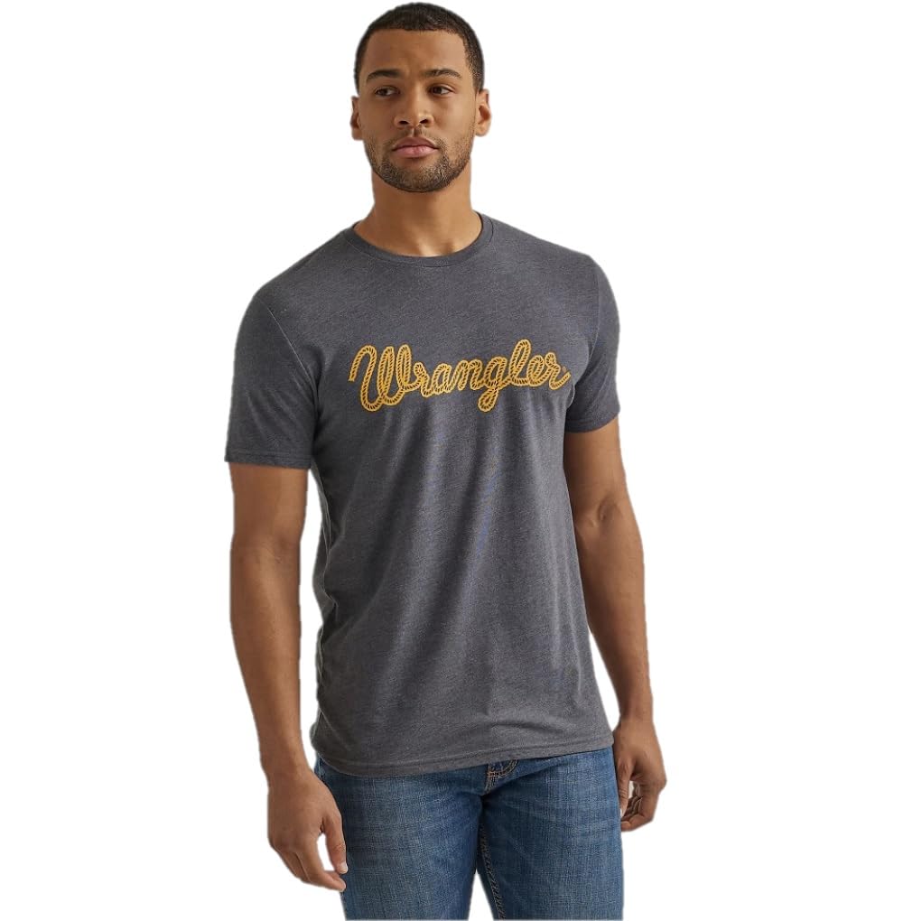 Wrangler Men's Western Crew Neck Short Sleeve Tee Shirt, Charcoal Heather, Medium