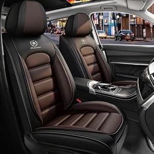 Full Set Car Seat Covers for Land Rover LR2 2008-2015, Waterproof Stain-Resistant Seat Cover, Premium Nappa Leather Seat Protectors with Storage Pockets(Standard 5 Seats/Black&Coffee)