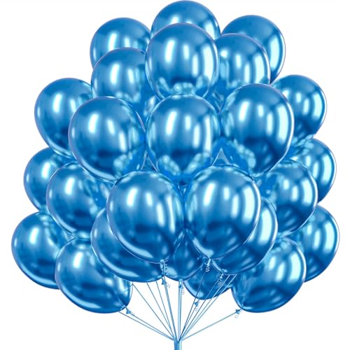 Image of PartyWoo Metallic Blue Balloons 50pcs Chrome Blue Color 12 Inch