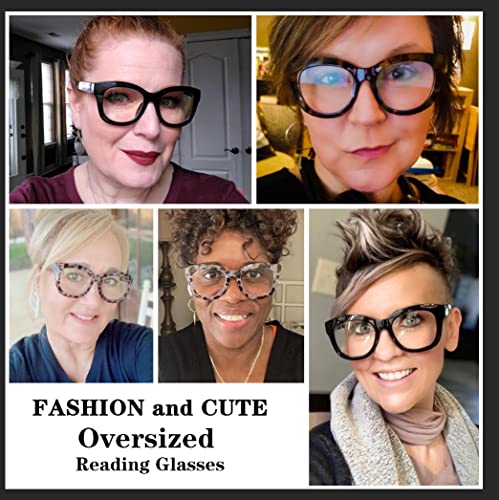 ZUVGEES 4-Pack Oversized Blue Light Blocking Reading Glasses Big Eyeglass Frames Large lens Computer Readers with Spring Hinges (Black+Leopard+Tortoiseshell+Transparent,2.50) - Image 2